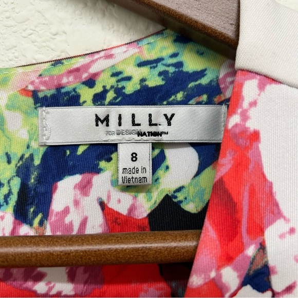 Milly Rosabella Combo Watercolor Scuba Fit and Flare Dress - size 6 Stretch - Picture 8 of 12